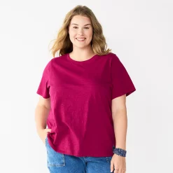 Plus Size Sonoma Goods For Life® Everyday Crewneck Tee -Sonoma Clothing Store 5259072 Deep Pink