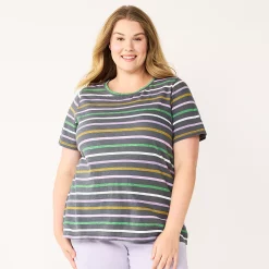 Plus Size Sonoma Goods For Life® Everyday Crewneck Tee -Sonoma Clothing Store 5259072 Gray Purple Stripe