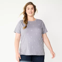 Plus Size Sonoma Goods For Life® Everyday Crewneck Tee -Sonoma Clothing Store 5259072 Gray Smiley Face
