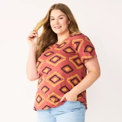 Plus Size Sonoma Goods For Life® Everyday Crewneck Tee -Sonoma Clothing Store 5259072 Mauve Large Geo