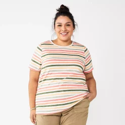 Plus Size Sonoma Goods For Life® Everyday Crewneck Tee -Sonoma Clothing Store 5259072 Olive Multi Stripe