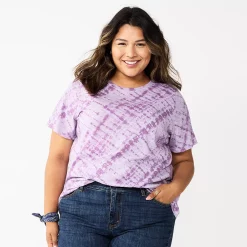 Plus Size Sonoma Goods For Life® Everyday Crewneck Tee -Sonoma Clothing Store 5259072 Violet Diagonal Dye