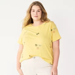 Plus Size Sonoma Goods For Life® Everyday Crewneck Tee -Sonoma Clothing Store 5259072 Yellow Beach Scene