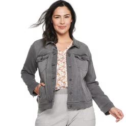 Plus Size Sonoma Goods For Life® Button Front Jean Jacket -Sonoma Clothing Store 5269795 Gray Wash