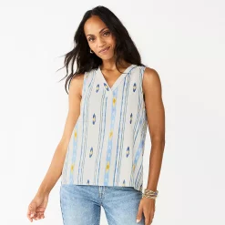 Women's Sonoma Goods For Life® V-Neck Tank -Sonoma Clothing Store 5297402 White Blue Gold Stripe