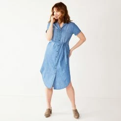 Women's Sonoma Goods For Life® Button Front Midi Shirt Dress -Sonoma Clothing Store 5345259 Chambray