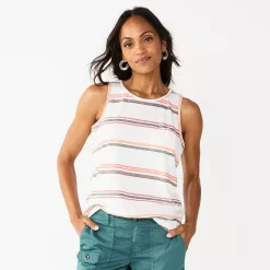 Women's Sonoma Goods For Life® High-Neck Tank -Sonoma Clothing Store 5467284 Mauve Cream Multi Stri