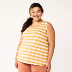 Plus Size Sonoma Goods For Life® V-Neck Swing Tank -Sonoma Clothing Store 5497118 Gold Stripe