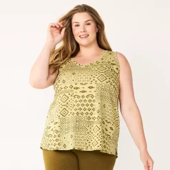 Plus Size Sonoma Goods For Life® V-Neck Swing Tank -Sonoma Clothing Store 5497118 Green Ikat