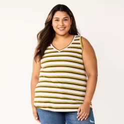 Plus Size Sonoma Goods For Life® V-Neck Swing Tank -Sonoma Clothing Store 5497118 Green Stripe