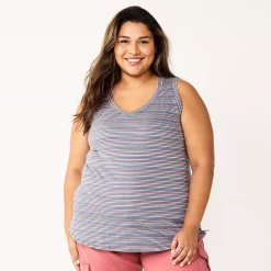 Plus Size Sonoma Goods For Life® V-Neck Swing Tank -Sonoma Clothing Store 5497118 Plum Stripe
