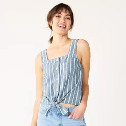 Women's Sonoma Goods For Life® Tie-Hem Squareneck Tank -Sonoma Clothing Store 5510685 Denim Blue Stripe