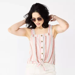 Women's Sonoma Goods For Life® Tie-Hem Squareneck Tank -Sonoma Clothing Store 5510685 Mauve Multi Stripe