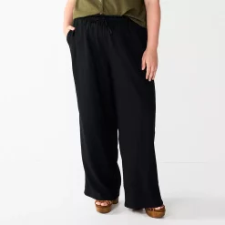 Plus Size Sonoma Goods For Life® Linen-Blend Wide-Leg Pants -Sonoma Clothing Store 5517827 Black