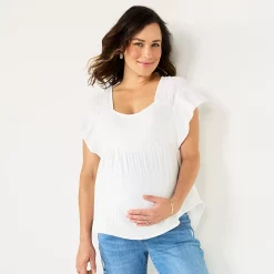 Maternity Sonoma Goods For Life® Squareneck Ruffle Top -Sonoma Clothing Store 5525569 Vital White