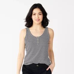 Women's Sonoma Goods For Life® Striped Henley Tank -Sonoma Clothing Store 5542172 Black White Strip E