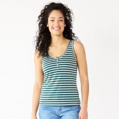 Women's Sonoma Goods For Life® Striped Henley Tank -Sonoma Clothing Store 5542172 Green Cream Stripe