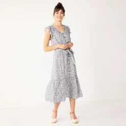 Women's Sonoma Goods For Life® Ruffle Midi Dress -Sonoma Clothing Store 5547162 Purple Floral