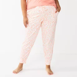 Plus Size Sonoma Goods For Life® Essential Banded Bottom Pajama Pants -Sonoma Clothing Store 5558717 Coral Animal