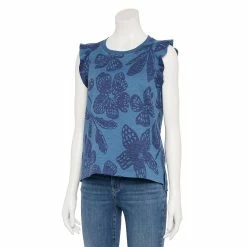 Petite Sonoma Goods For Life® French Terry Flutter-Sleeve Top -Sonoma Clothing Store 5568468 Navy Floral