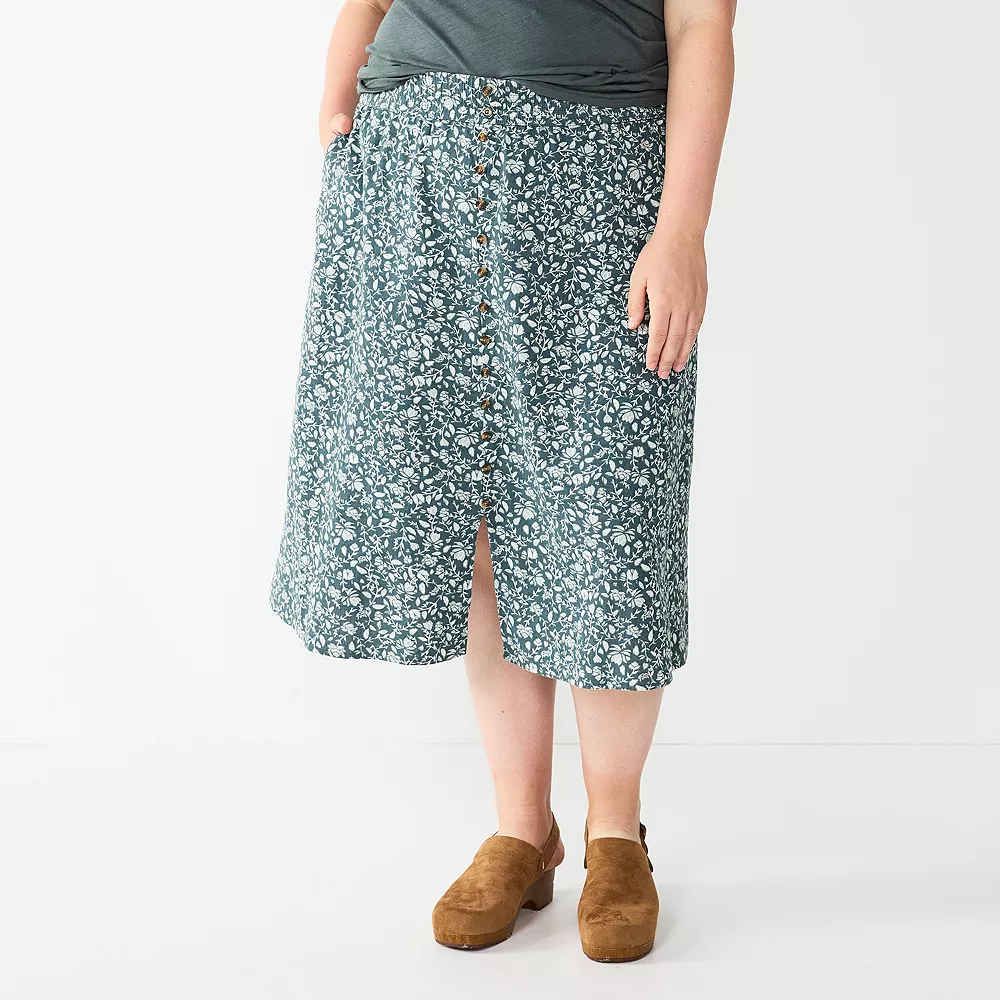 Plus Size Sonoma Goods For Life® Vented Button-Front Midi Skirt 4 Plus Size Sonoma Goods For Life® Vented Button-Front Midi Skirt - Image 2