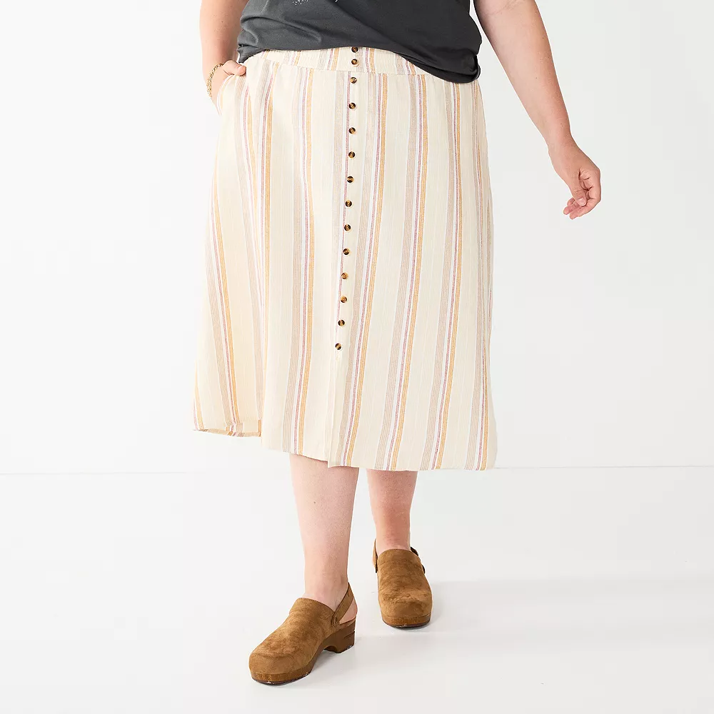 Plus Size Sonoma Goods For Life® Vented Button-Front Midi Skirt 3 Plus Size Sonoma Goods For Life® Vented Button-Front Midi Skirt