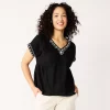 Petite Sonoma Goods For Life® Dolman Sleeve Half Peplum Top -Sonoma Clothing Store 5571499 Black Embroidery