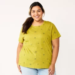 Petite Plus Size Sonoma Goods For Life® Crewneck Tee -Sonoma Clothing Store 5572597 Yellow Green Floral