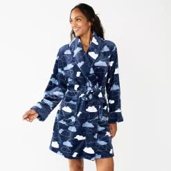 Women's Sonoma Goods For Life® Short Plush Robe -Sonoma Clothing Store 5574694 Navy Clouds