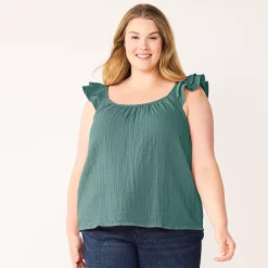 Plus Size Sonoma Goods For Life® Ruffle Tank Top -Sonoma Clothing Store 5578985 Deep Blue Green