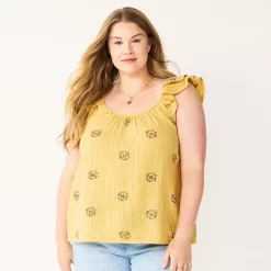 Plus Size Sonoma Goods For Life® Ruffle Tank Top -Sonoma Clothing Store 5578985 Yellow Flower