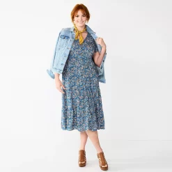 Women's Sonoma Goods For Life® Button Front Tiered Midi Dress -Sonoma Clothing Store 5579211 Blue Floral