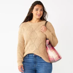 Women's Sonoma Goods For Life® Diamond Stitch Pullover Sweater -Sonoma Clothing Store 5579763 Brown