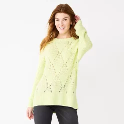 Women's Sonoma Goods For Life® Diamond Stitch Pullover Sweater -Sonoma Clothing Store 5579763 Morning Green