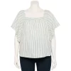 Plus Size Sonoma Goods For Life® Flutter Shoulder Top -Sonoma Clothing Store 5581181 Blue Cream Stripe