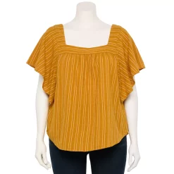 Plus Size Sonoma Goods For Life® Flutter Shoulder Top -Sonoma Clothing Store 5581181 Gold Coral Stripe