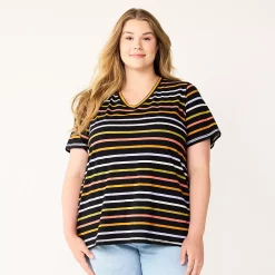 Petite Plus Size Sonoma Goods For Life® Everyday V-Neck Tee -Sonoma Clothing Store 5581510 Black Multi Stripe