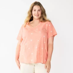 Petite Plus Size Sonoma Goods For Life® Everyday V-Neck Tee -Sonoma Clothing Store 5581510 Coral Medium Floral