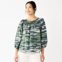 Women's Sonoma Goods For Life® Ruffle Shoulder Peasant Top -Sonoma Clothing Store 5584039 Animal Sage