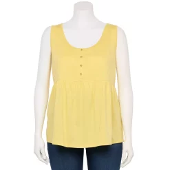 Plus Size Sonoma Goods For Life Button Front Utility Tank -Sonoma Clothing Store 5584138 Light Yellow