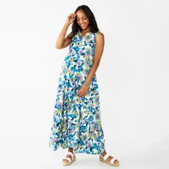 Petite Sonoma Goods For Life® Tiered Maxi Dress -Sonoma Clothing Store 5584155 Blue Floral