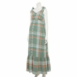 Maternity Sonoma Goods For Life® Knot Shoulder Maxi Dress -Sonoma Clothing Store 5584275 Green Plaid
