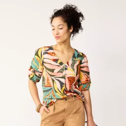 Women's Sonoma Goods For Life® Pleated Elbow-Sleeve Blouse -Sonoma Clothing Store 5584778 Multicolor Tropical