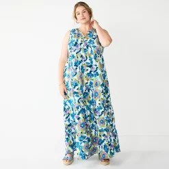 Plus Size Sonoma Goods For Life® Tiered Maxi Dress 10 Plus Size Sonoma Goods For Life® Tiered Maxi Dress -Sonoma Clothing Store 5584786 Blue Floral