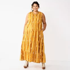 Plus Size Sonoma Goods For Life® Tiered Maxi Dress 9 Plus Size Sonoma Goods For Life® Tiered Maxi Dress -Sonoma Clothing Store 5584786 Gold Ikat Stripe