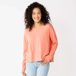 Women's Sonoma Goods For Life® Long Sleeve Pocket Tee -Sonoma Clothing Store 5585375 Coral Pink
