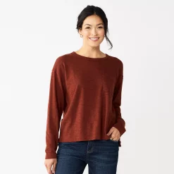 Women's Sonoma Goods For Life® Long Sleeve Pocket Tee -Sonoma Clothing Store 5585375 Plum Wine