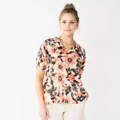 Women's Sonoma Goods For Life® Puff Sleeve Top -Sonoma Clothing Store 5588976 Peach Pink Floral