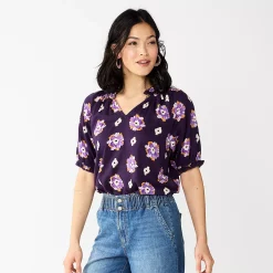 Women's Sonoma Goods For Life® Puff Sleeve Top -Sonoma Clothing Store 5588976 Purple Diamond Floral