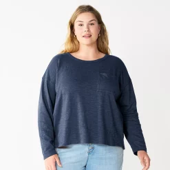 Plus Size Sonoma Goods For Life® Long Sleeve Pocket Tee -Sonoma Clothing Store 5590050 Navy